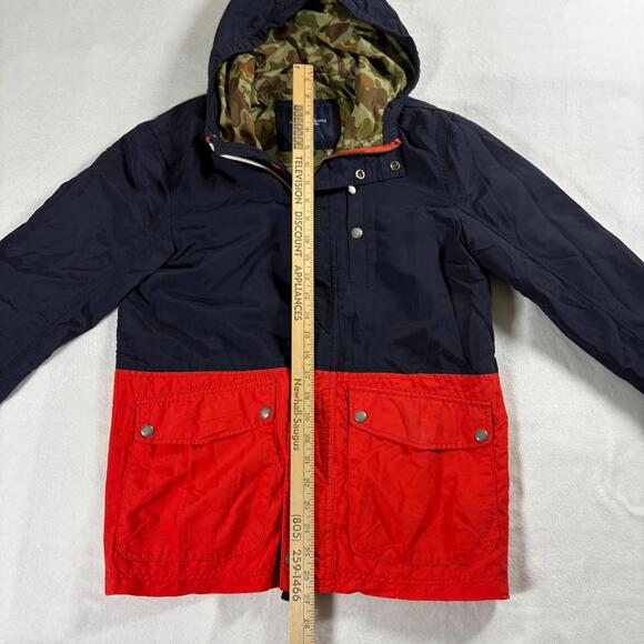 American Eagle Hooded Jacket XS Colorblock Red Navy Camo Lined Streetwear - Picture 6 of 10